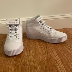 Puma high top soft foam white sneakers